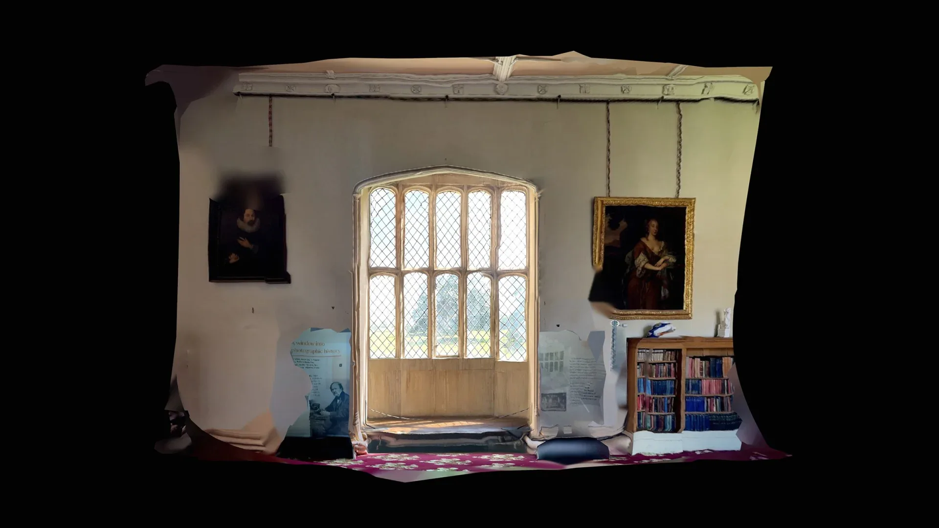 A dimensional photograph of Lacock Abbey’s south gallery window in recognition of William Henry Fox Talbot and the democratisation of technology amidst the ubiquity of Artificial Intelligence (video still), 2021